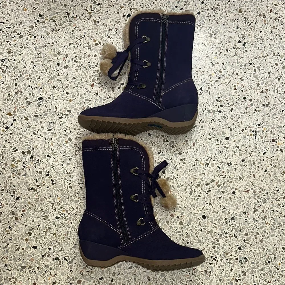 New Brilliant Betty Purple fur wedge boots 9 snow winter suede apre ski